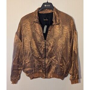 NEW Mixture 80s Womens Gold Bomber Jacket Reptile SZ L Shoulder Pads